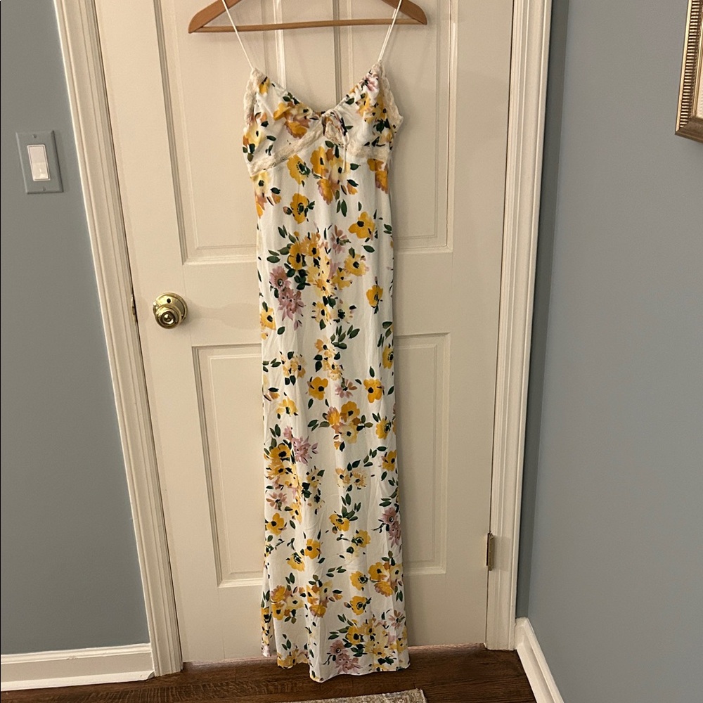 Princess Polly White Yellow Floral Maxi Dress, sz 4